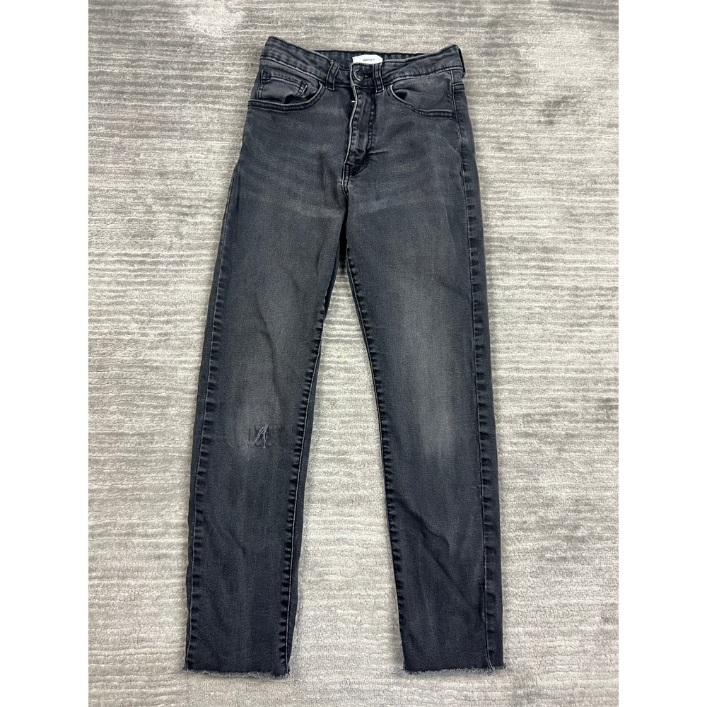 Forever 21 Jeans Womens 26 Black Skinny High Rise Raw Hem Distressed Denim Pants